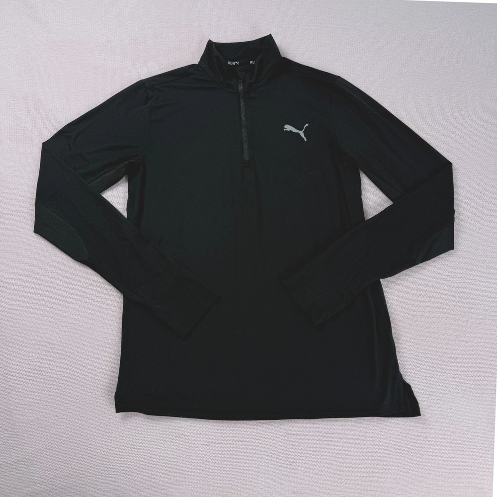 Puma Quarter Zip Running Top Mens S Black Long Sleeve Pullover